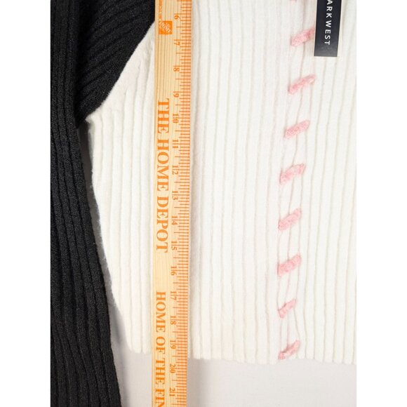 Central Park West Sweater Womens Small Black/White Bobbie Whipstitch Mock Neck - Picture 2 of 7